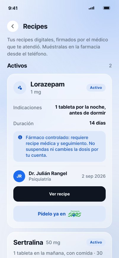 Active and expired prescriptions, with the doctor who signed them.